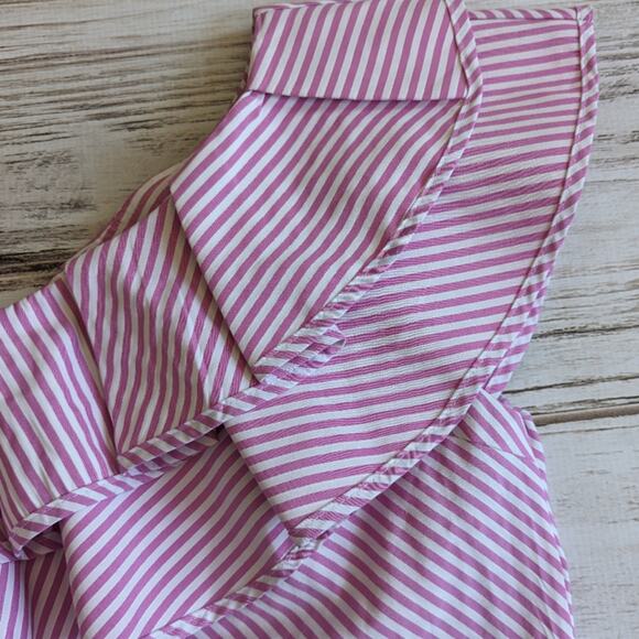 Main Strip Candy Stripe Pink and White Ruffle One Shoulder Top sz Large - Picture 3 of 4
